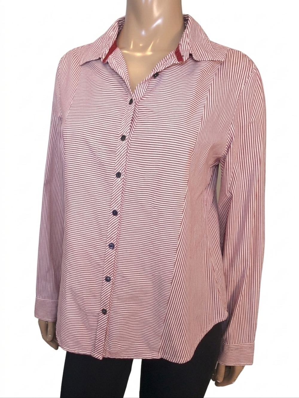 Talbots Striped Stretch Button Down Shirt Long Sleeve Classic Red White Preppy